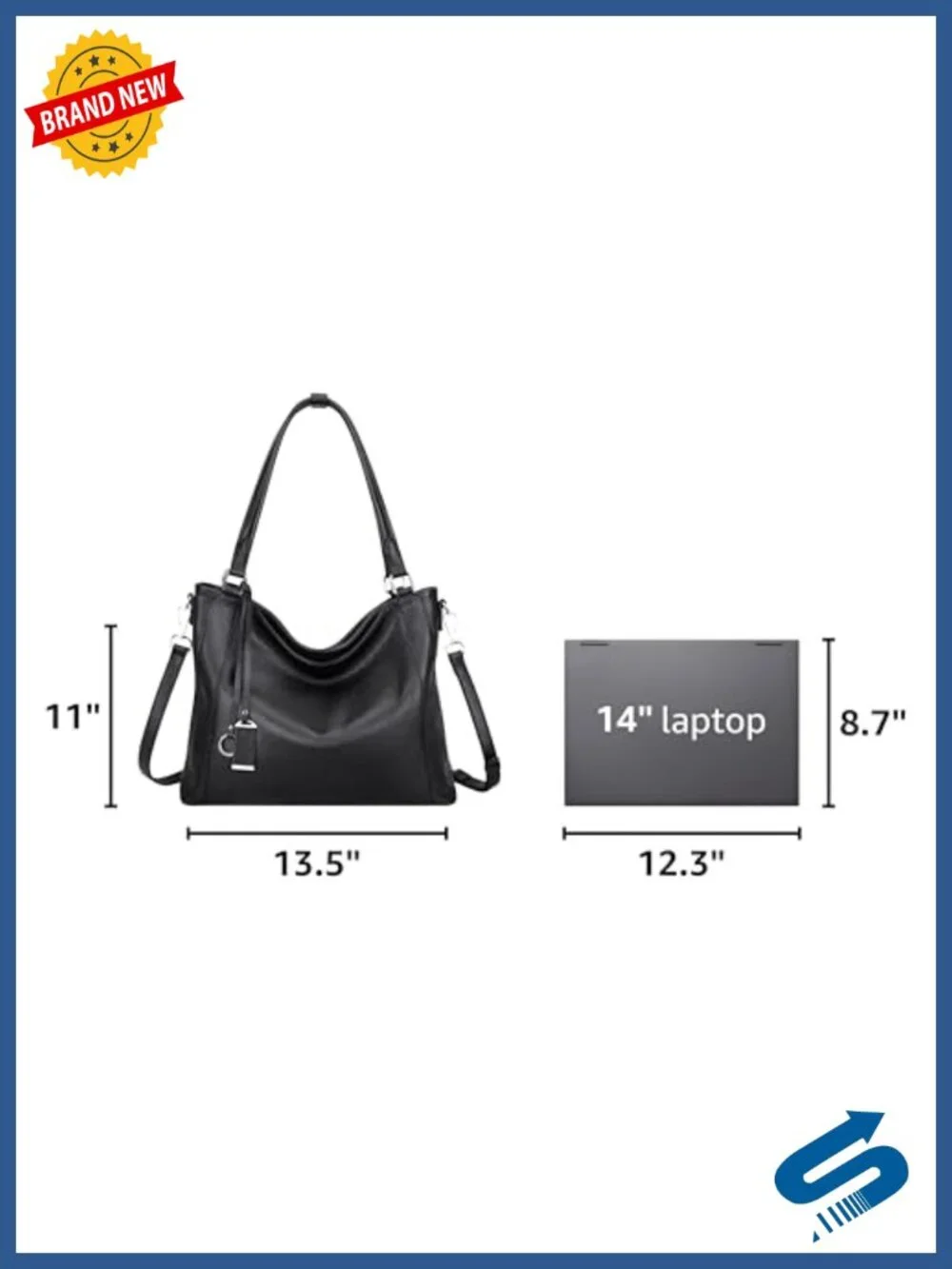 Genuine Leather Large Hobo Bag with Detachable Strap, Fits iPad